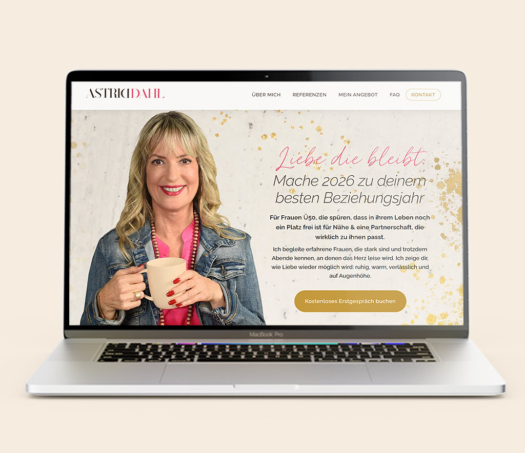 Laptop mit Startseite von Beziehungsexpertin Astrid Dahl 